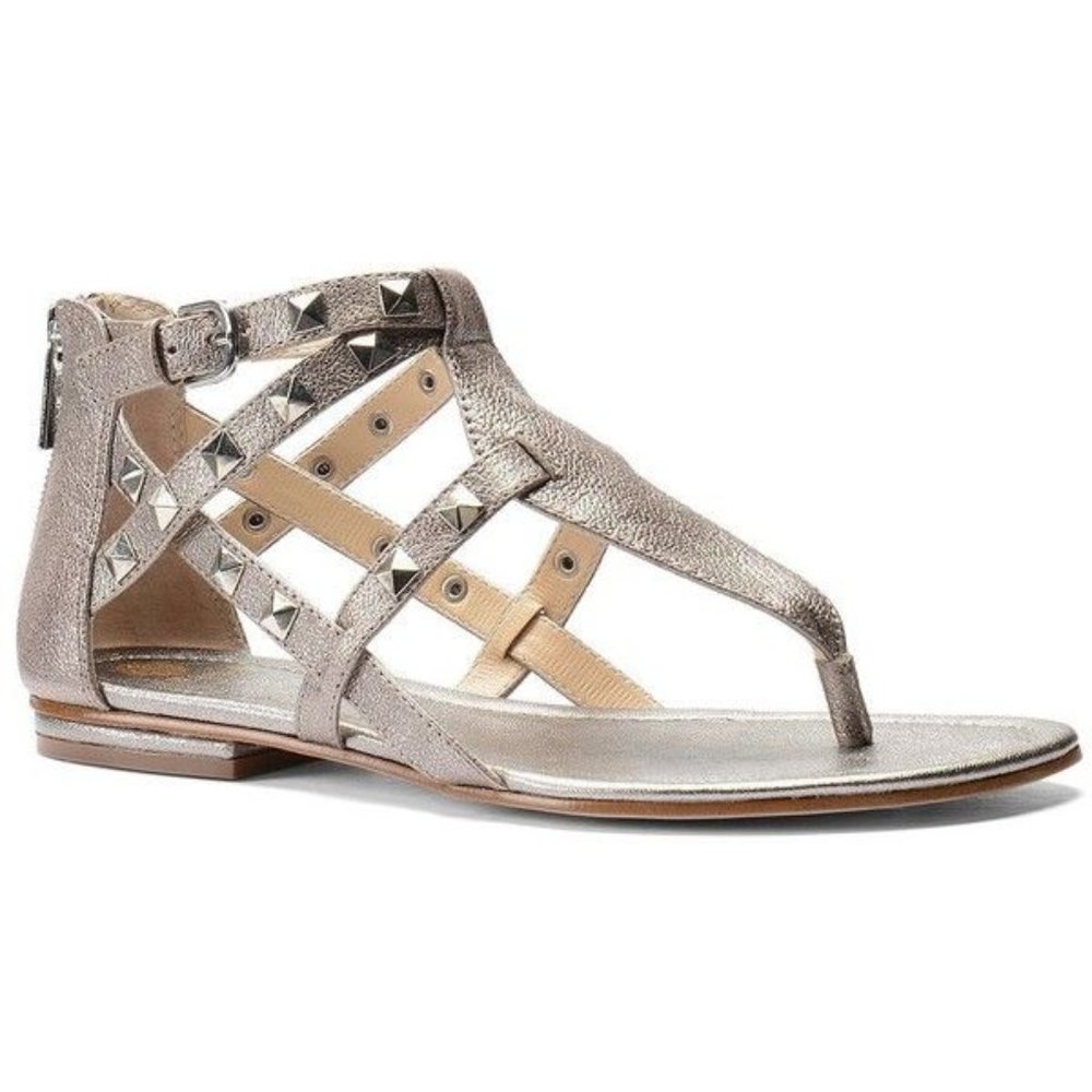 ISOLA MATIA STUDDED METALLIC GLADIATOR SANDALS 7.5